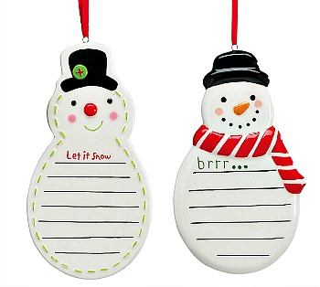 Ceramic Snowman Ornament with Dry Erase Marker