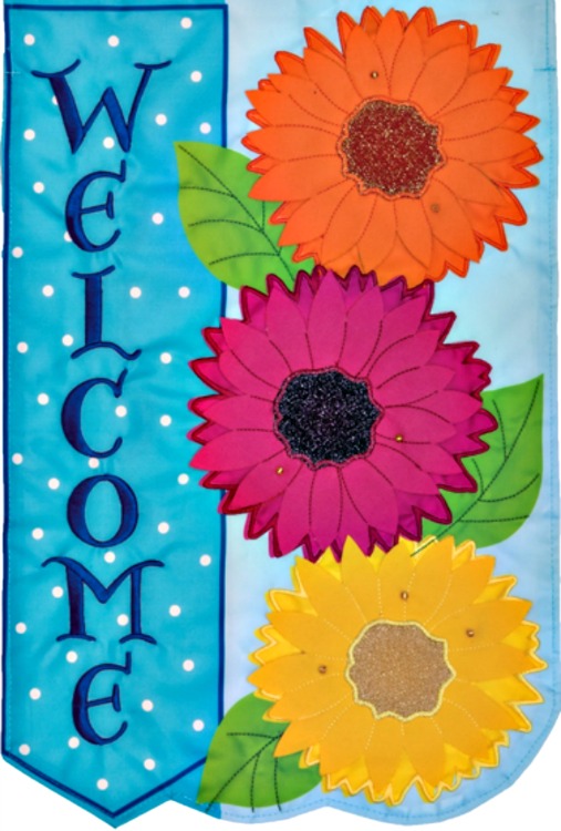 Gerbera Daisies Trio Welcome Applique Mini Garden Flag **NEW**