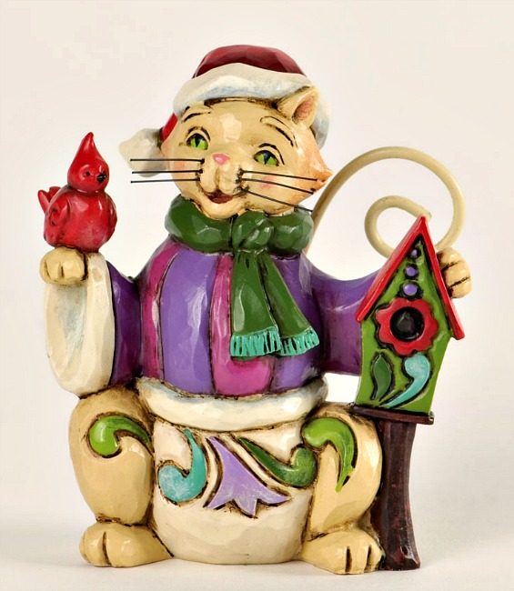 Miniature Christmas Cat with Bird Figurine by Jim Shore Heartwood Creek*SOLD OUT*