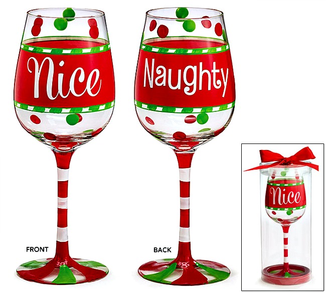 31A ALL39 Fun Christmas Glass Christmas 'Naughty or Nice' Wine Glass 