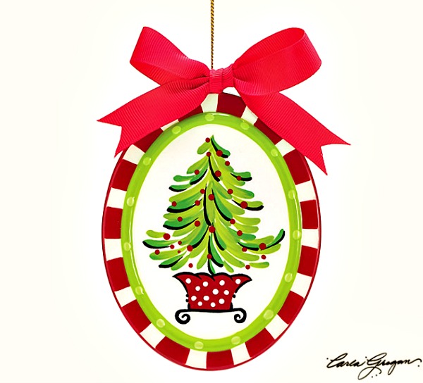 Oval Hand-Painted Christmas Tree Ornament