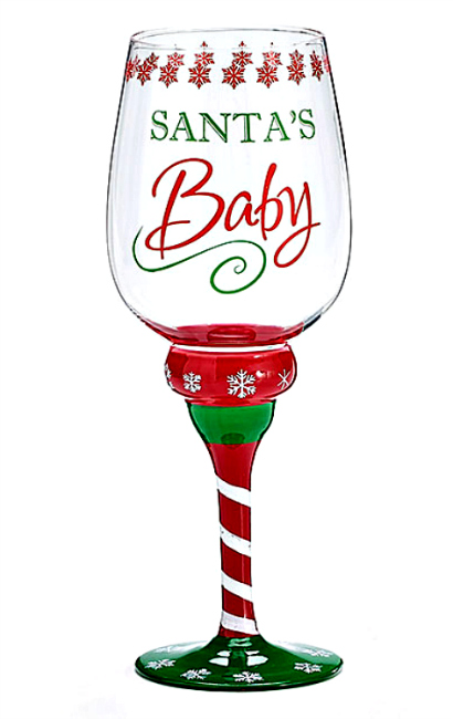 Santa's Baby Christmas Wine Glass by Burton & Burton