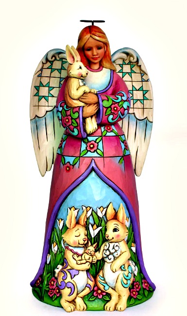 Signs of Spring Easter Angel with Bunnies Figurine